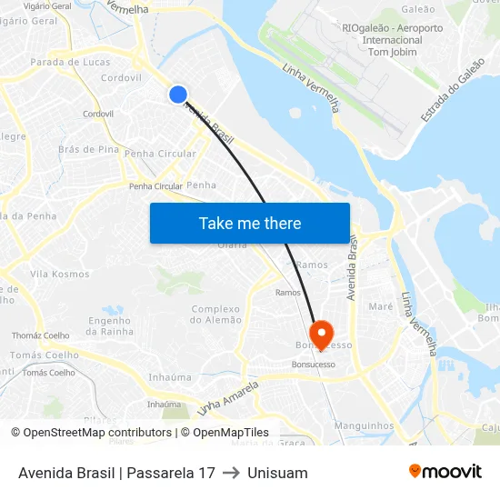 Avenida Brasil | Passarela 17 to Unisuam map
