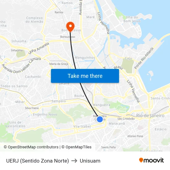 UERJ (Sentido Zona Norte) to Unisuam map