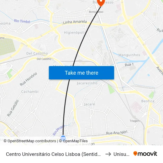 Centro Universitário Celso Lisboa (Sentido Méier) to Unisuam map