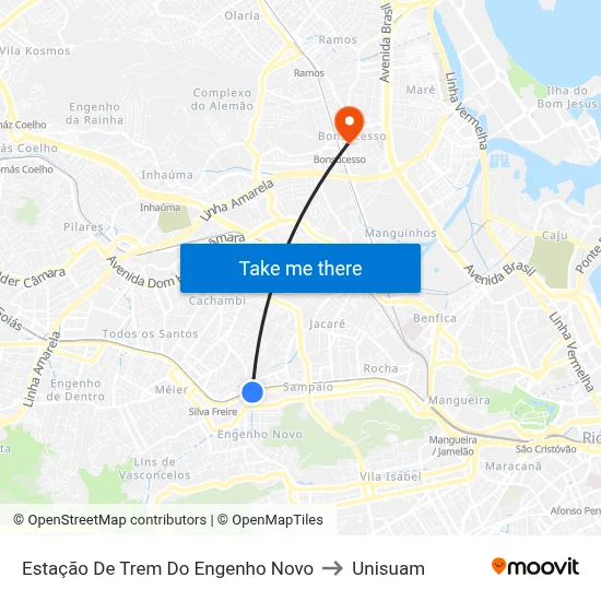 Estação De Trem Do Engenho Novo to Unisuam map