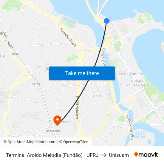 Terminal Aroldo Melodia (Fundão) - UFRJ to Unisuam map