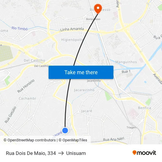 Rua Dois De Maio, 334 to Unisuam map