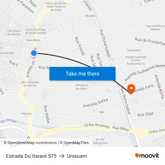 Estrada Do Itararé 575 to Unisuam map