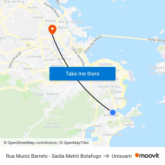 Rua Muniz Barreto - Saída Metrô Botafogo to Unisuam map