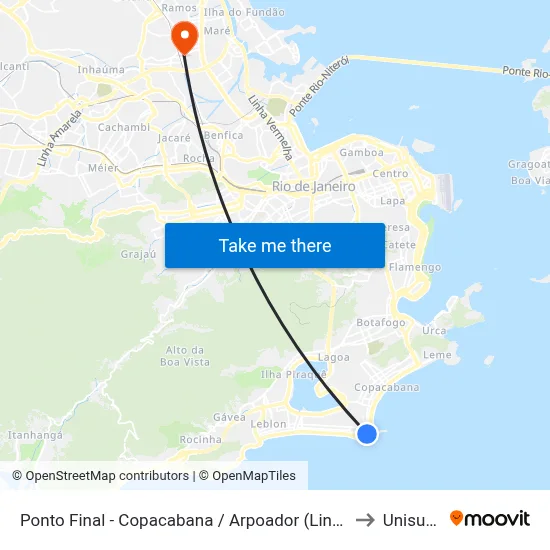 Ponto Final - Copacabana / Arpoador (Linha 455) to Unisuam map