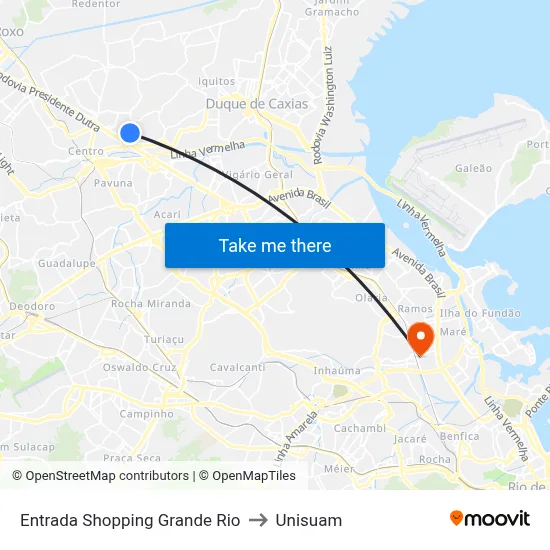 Entrada Shopping Grande Rio to Unisuam map