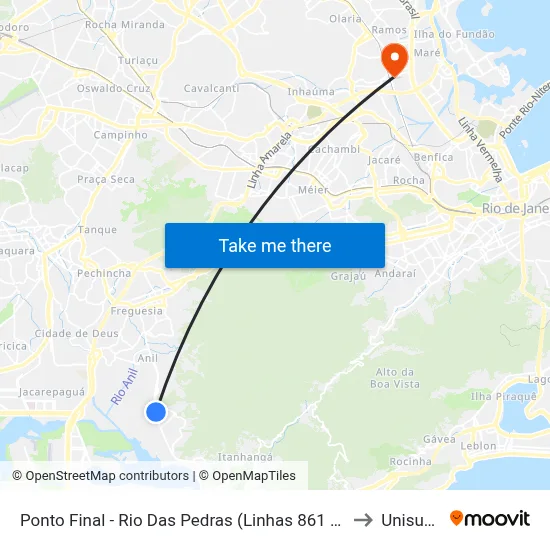 Ponto Final - Rio Das Pedras (Linhas 861 E 880) to Unisuam map