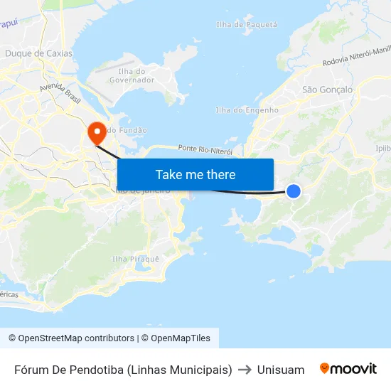 Fórum De Pendotiba (Linhas Municipais) to Unisuam map