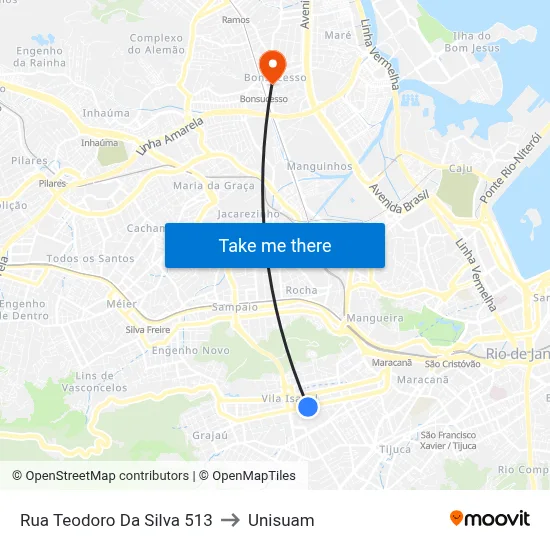 Rua Teodoro Da Silva 513 to Unisuam map