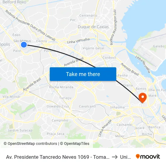 Av. Presidente Tancredo Neves 1069 - Tomazinho São João De Meriti to Unisuam map
