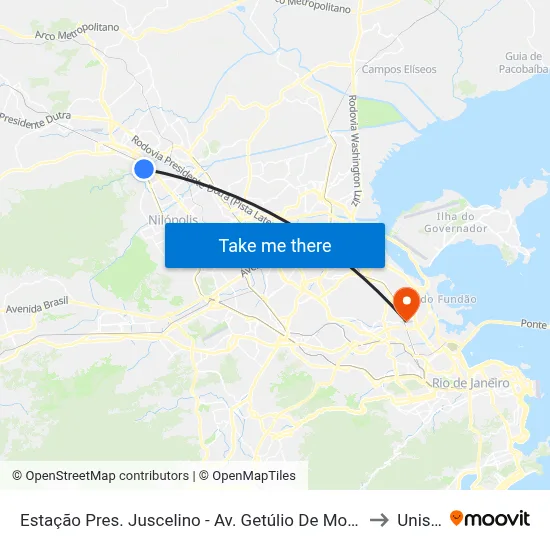 Estação Pres. Juscelino - Av. Getúlio De Moura - Juscelino Mesquita to Unisuam map