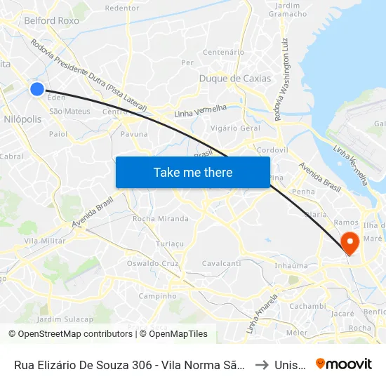 Rua Elizário De Souza 306 - Vila Norma São João De Meriti to Unisuam map