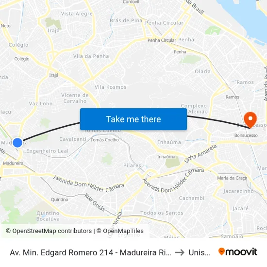 Av. Min. Edgard Romero 214 - Madureira Rio De Janeiro to Unisuam map