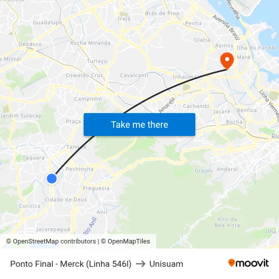 Ponto Final - Merck (Linha 546l) to Unisuam map