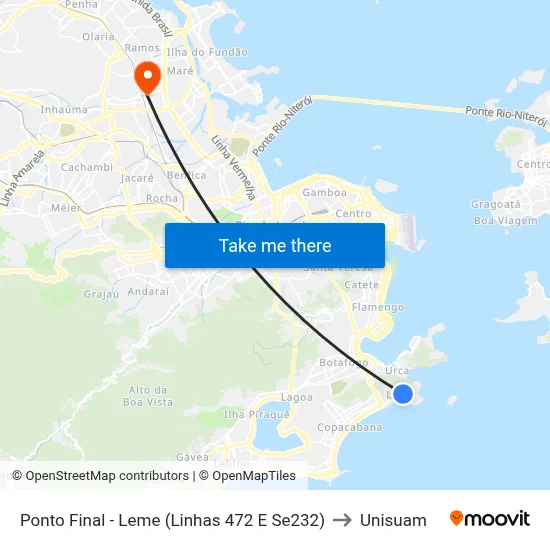 Ponto Final - Leme (Linhas 472 E Se232) to Unisuam map