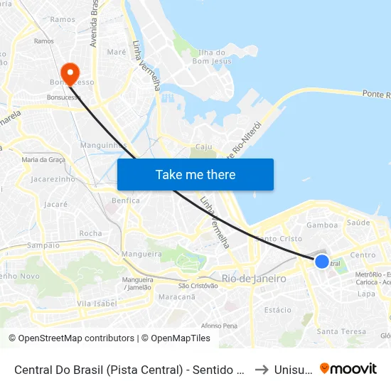 Central Do Brasil (Pista Central) - Sentido Candelária to Unisuam map