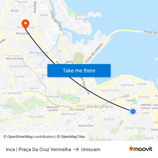 Inca | Praça Da Cruz Vermelha to Unisuam map