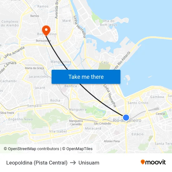 Leopoldina (Pista Central) to Unisuam map