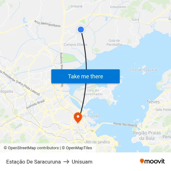Estação De Saracuruna to Unisuam map