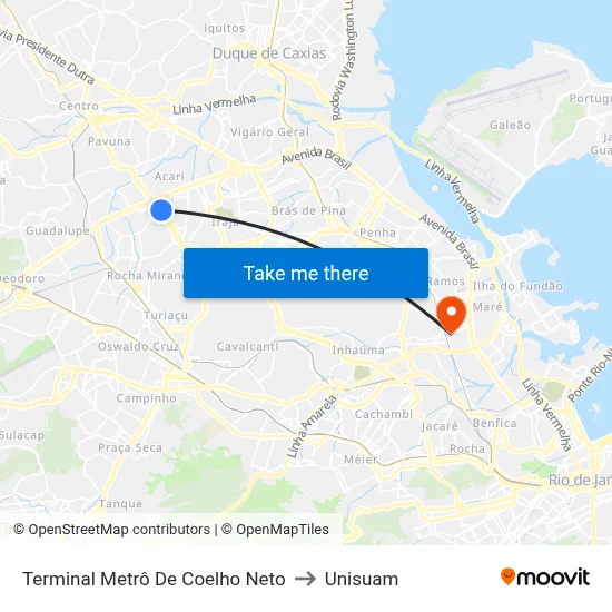 Terminal Metrô De Coelho Neto to Unisuam map