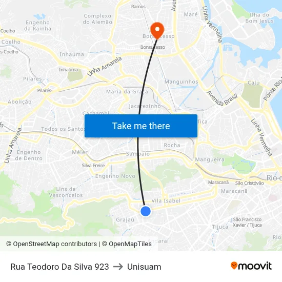 Rua Teodoro Da Silva 923 to Unisuam map