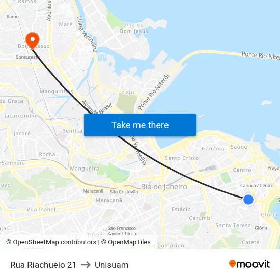 Rua Riachuelo 21 to Unisuam map