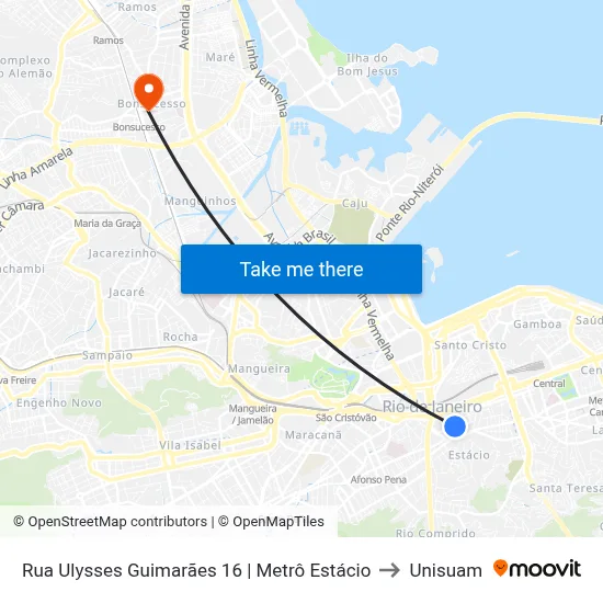 Rua Ulysses Guimarães 16 | Metrô Estácio to Unisuam map