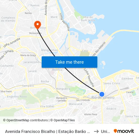 Avenida Francisco Bicalho | Estação Barão De Mauá - Pista Lateral 1457 to Unisuam map