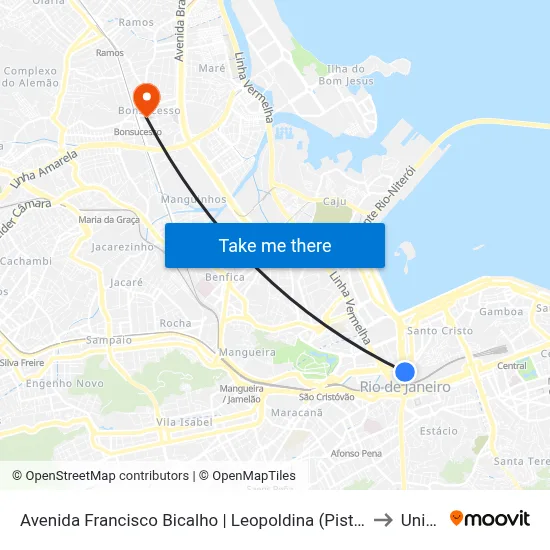 Avenida Francisco Bicalho | Leopoldina (Pista Central - Sentido Rodoviária) to Unisuam map