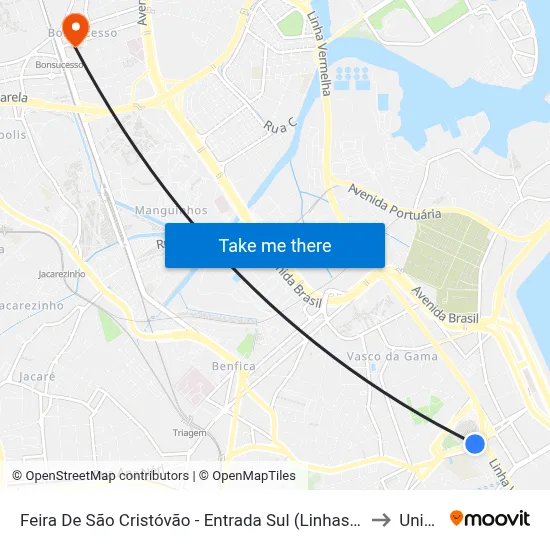 Feira De São Cristóvão - Entrada Sul (Linhas Vindas Da Linha Vermelha) to Unisuam map