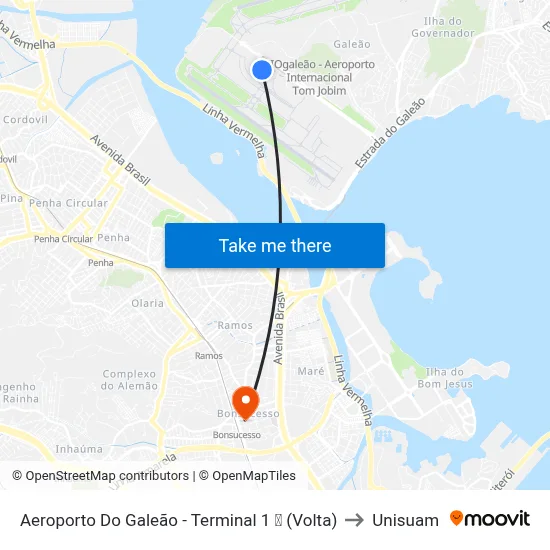Aeroporto Do Galeão - Terminal 1 ✈ (Volta) to Unisuam map