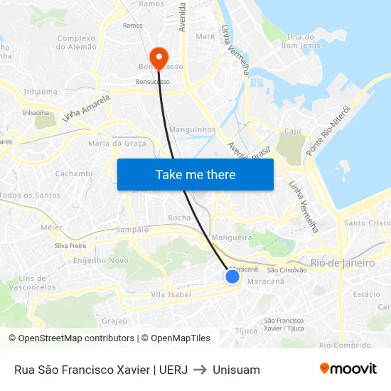 Rua São Francisco Xavier | UERJ to Unisuam map
