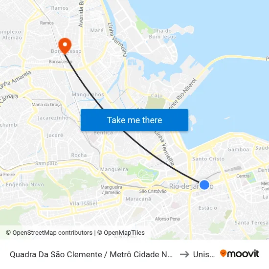 Quadra Da São Clemente / Metrô Cidade Nova (Intermunicipais) to Unisuam map