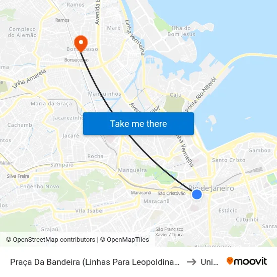 Praça Da Bandeira (Linhas Para Leopoldina/Rodoviária - Pista Lateral) to Unisuam map