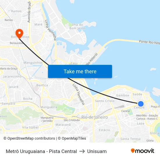 Metrô Uruguaiana - Pista Central to Unisuam map