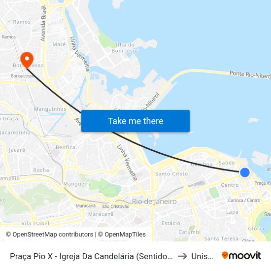 Praça Pio X - Igreja Da Candelária (Sentido Zona Norte) to Unisuam map