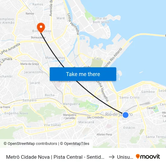 Metrô Cidade Nova | Pista Central - Sentido Candelária to Unisuam map