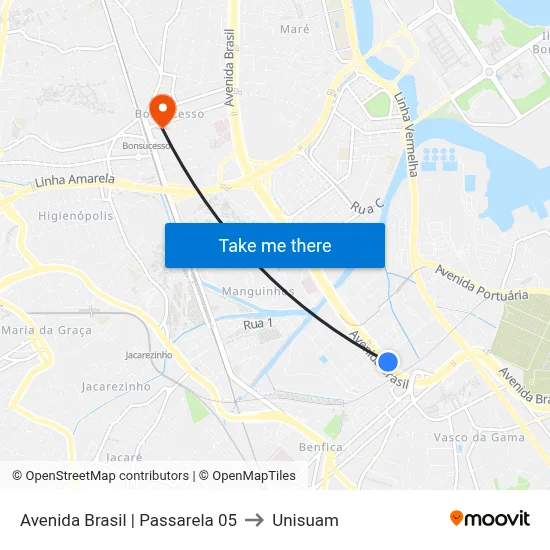 Avenida Brasil | Passarela 05 to Unisuam map