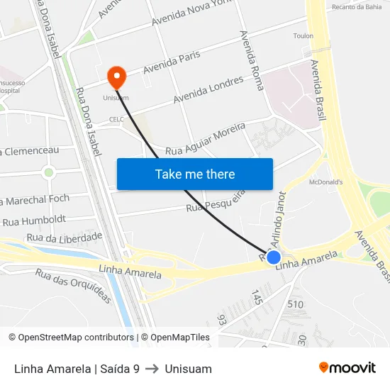 Linha Amarela | Saída 9 to Unisuam map