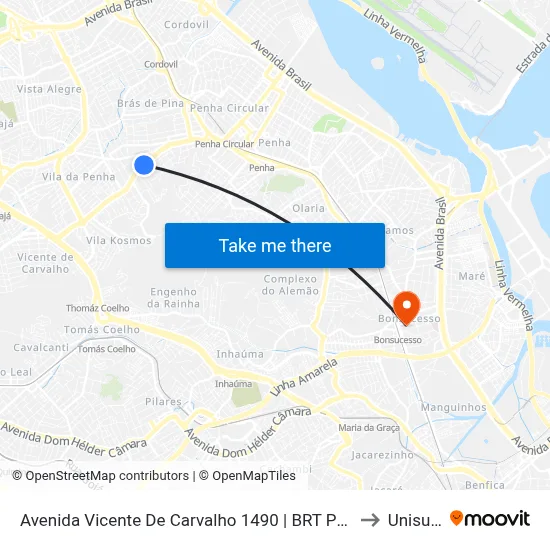 Avenida Vicente De Carvalho 1490 | BRT Pedro Taques to Unisuam map