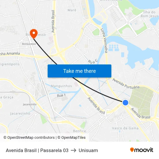Avenida Brasil | Passarela 03 to Unisuam map