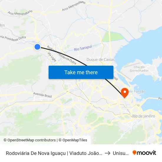 Rodoviária De Nova Iguaçu | Viaduto João Musch to Unisuam map