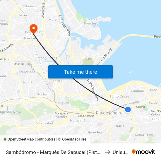 Sambódromo - Marquês De Sapucaí (Pista Central) to Unisuam map