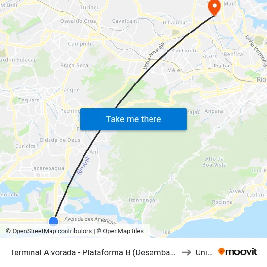 Terminal Alvorada - Plataforma B (Desembarque Transcarioca/Transolímpica) to Unisuam map