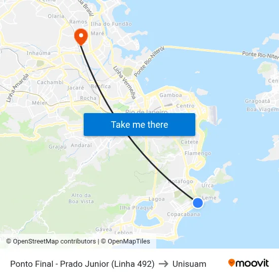 Ponto Final - Prado Junior (Linha 492) to Unisuam map
