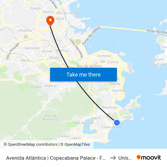 Avenida Atlântica | Copacabana Palace - Faixa Reversível to Unisuam map