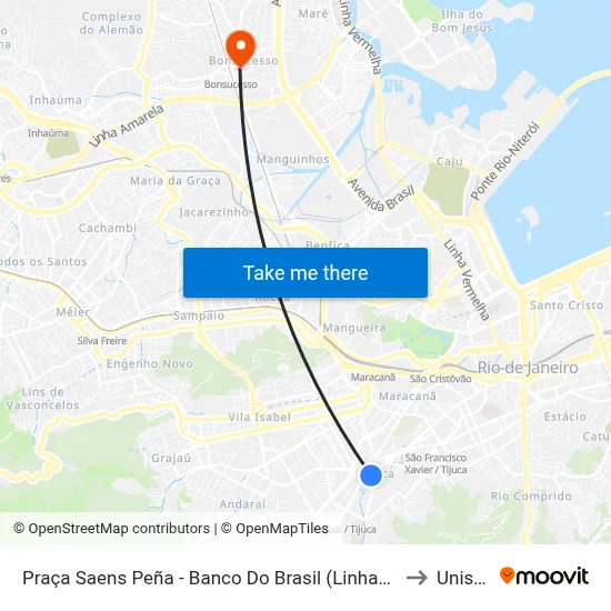 Praça Saens Peña - Banco Do Brasil (Linhas Para Rua Pareto) to Unisuam map