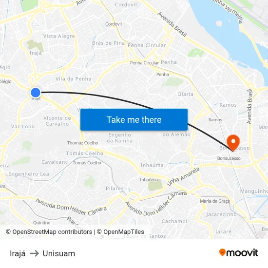 Irajá to Unisuam map