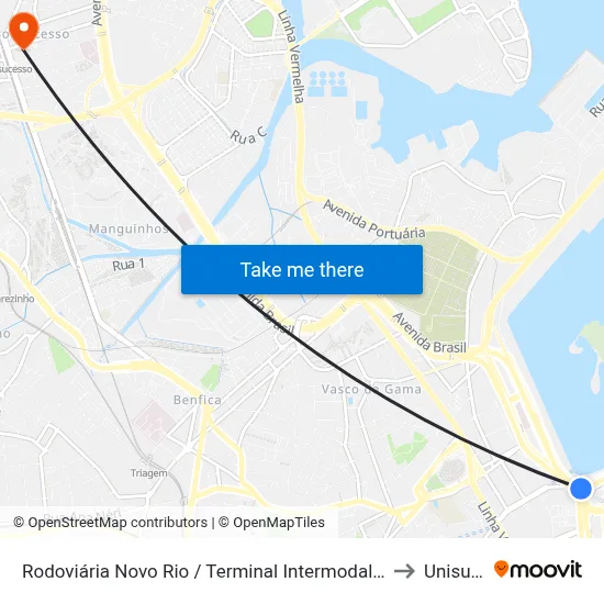 Rodoviária Novo Rio / Terminal Intermodal Gentileza to Unisuam map
