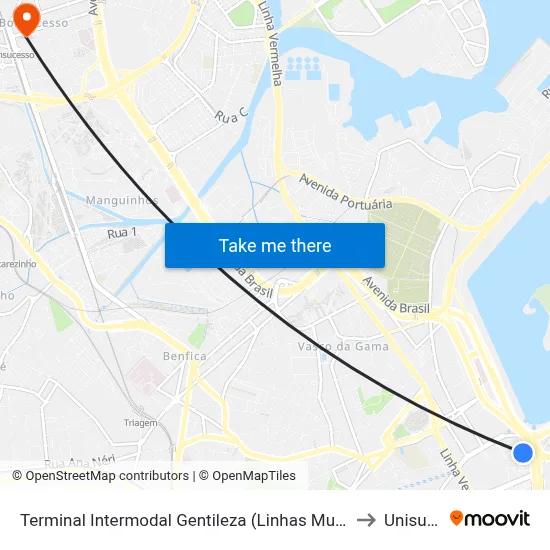 Terminal Intermodal Gentileza (Linhas Municipais) to Unisuam map